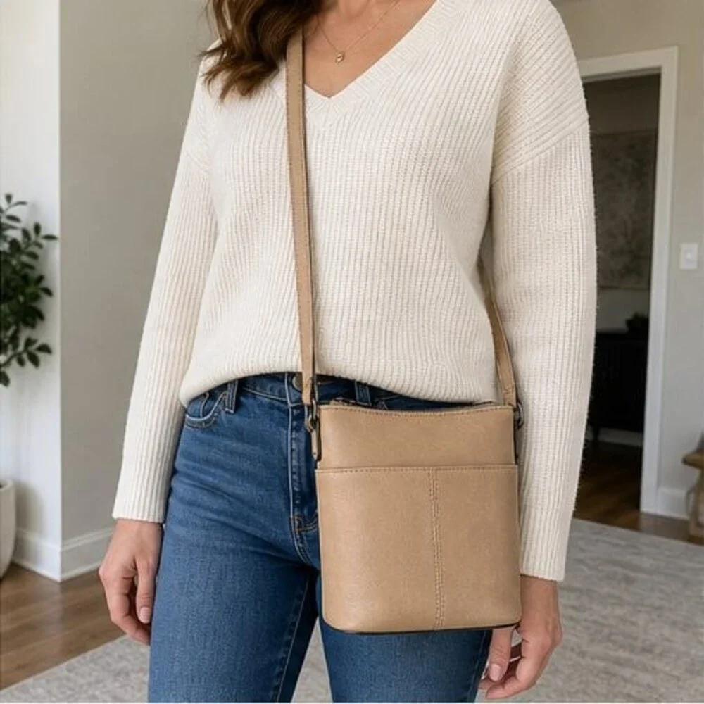 Cognac Suede Crossbody Bag